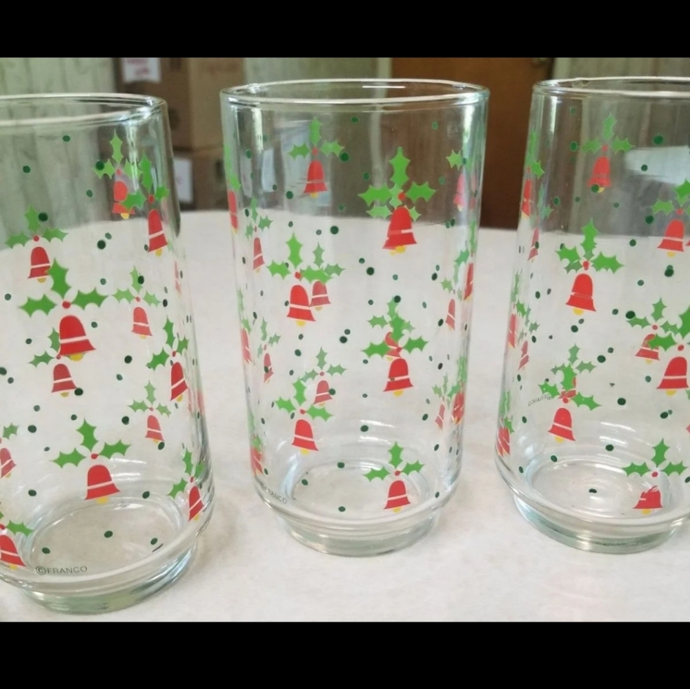 Vtg 70's Set 6 Franco Christmas Bell 12oz Tumblers Excellent Preowned Condition - Picture 6 of 11